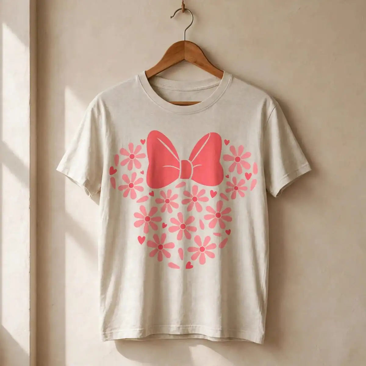 floral mouse head with large bow - cricut minnie birthday shirt design cricut minnie mouse svg design printed on a plain product mockup
