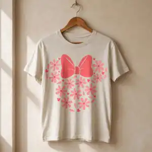 floral mouse head with large bow - cricut minnie birthday shirt design cricut minnie mouse svg design printed on a plain product mockup