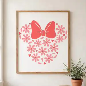 floral mouse head with large bow - cricut minnie birthday shirt design cricut minnie mouse svg design printed on a plain product mockup