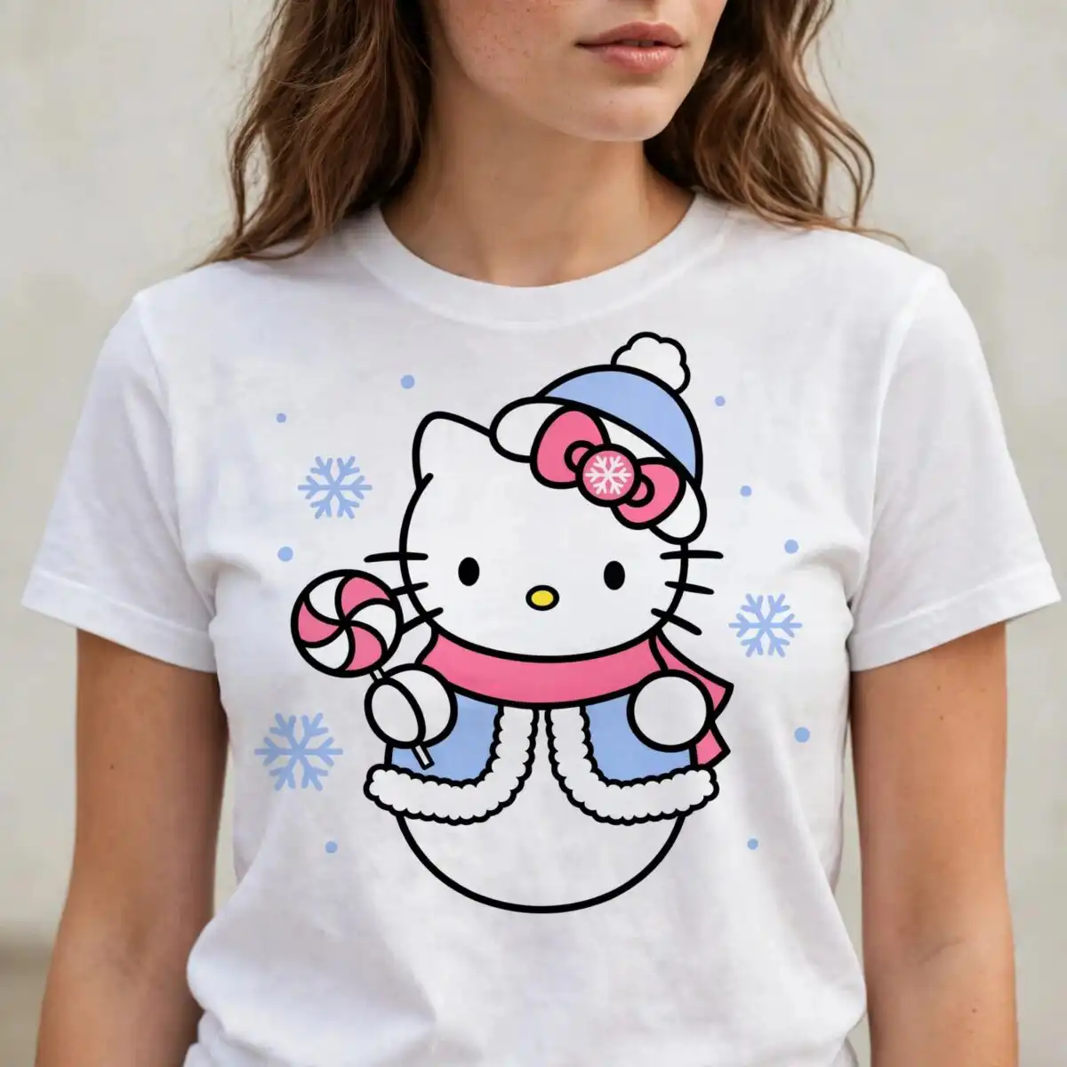 hello kitty christmas lollipop cat in winter hat and scarf cut file hello kitty christmas svg design printed on a plain product mockup