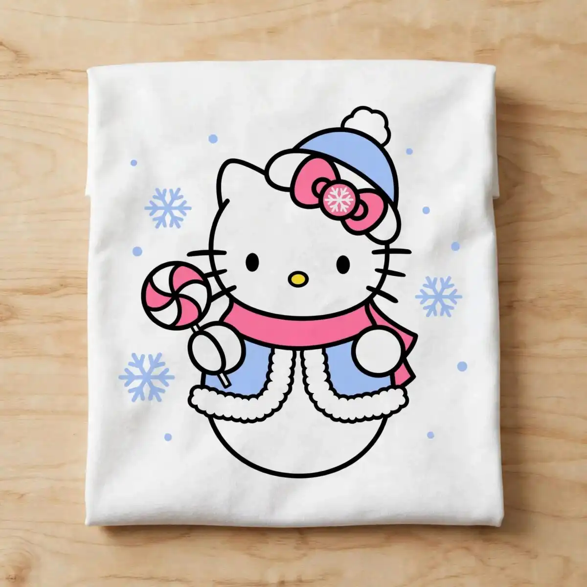 hello kitty christmas lollipop cat in winter hat and scarf cut file hello kitty christmas svg design printed on a plain product mockup