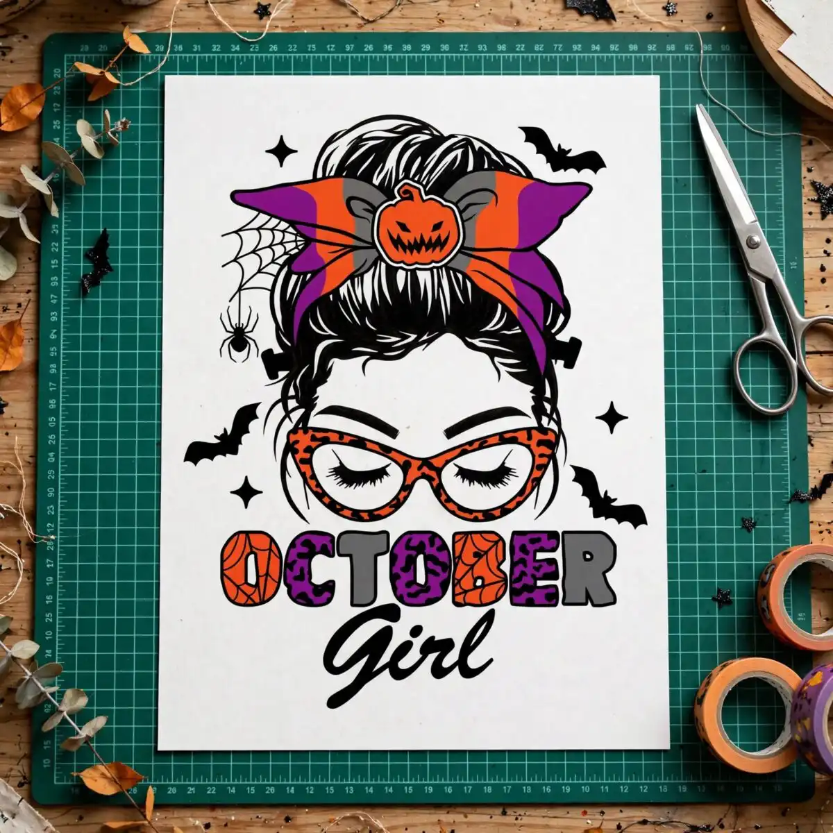 october girl mom messy svg design printed on a plain product mockup