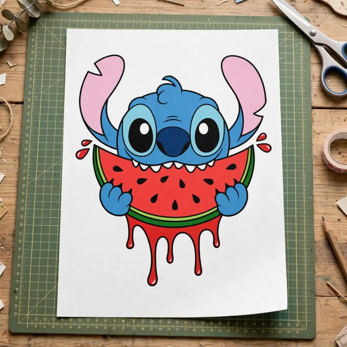 cute stitch watermelon bite summer cartoon clipart for shirts stitch watermelon stitch cartoon svg design printed on a plain product mockup