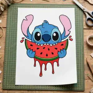 cute stitch watermelon bite summer cartoon clipart for shirts stitch watermelon stitch cartoon svg design printed on a plain product mockup