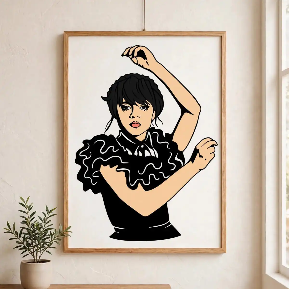 wednesday addams iconic dance pose in black ruffled dress cut file wednesday addams dance png design printed on a plain product mockup
