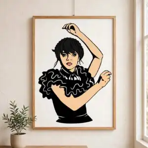 wednesday addams iconic dance pose in black ruffled dress cut file wednesday addams dance png design printed on a plain product mockup