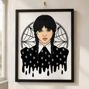 wednesday addams drip gothic girl with twin braids and spiderweb wednesday addams svg file design printed on a plain product mockup
