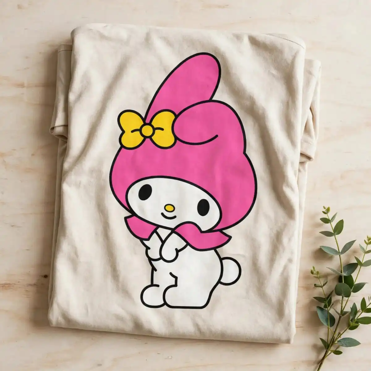 kawaii my melody bunny in pink hood - cute sanrio hello character art my melody sanrio hello png design printed on a plain product mockup