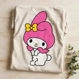 kawaii my melody bunny in pink hood - cute sanrio hello character art my melody sanrio hello png design printed on a plain product mockup