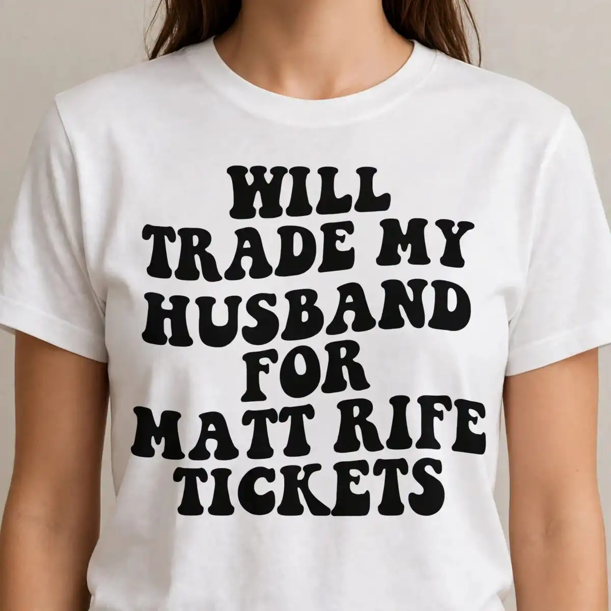 will trade my husband svg design printed on a plain product mockup