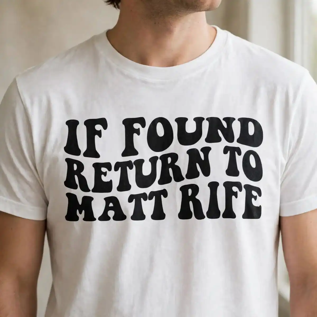 if found return to matt rife svg design printed on a plain product mockup