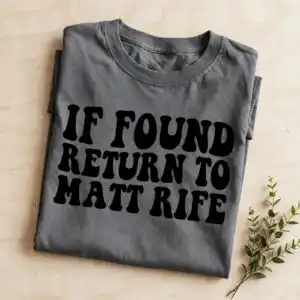 if found return to matt rife svg design printed on a plain product mockup