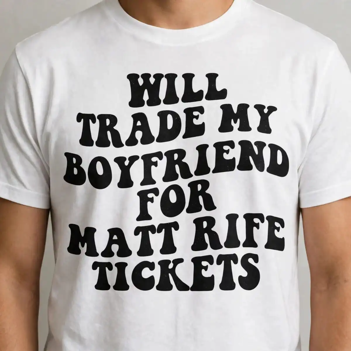 will trade my boyfriend svg design printed on a plain product mockup