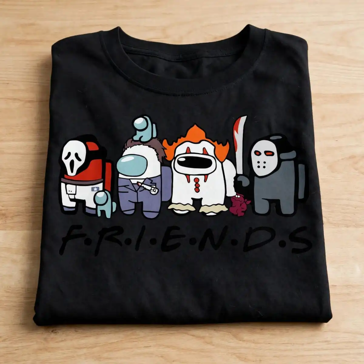 among us horror friends svg design printed on a plain product mockup