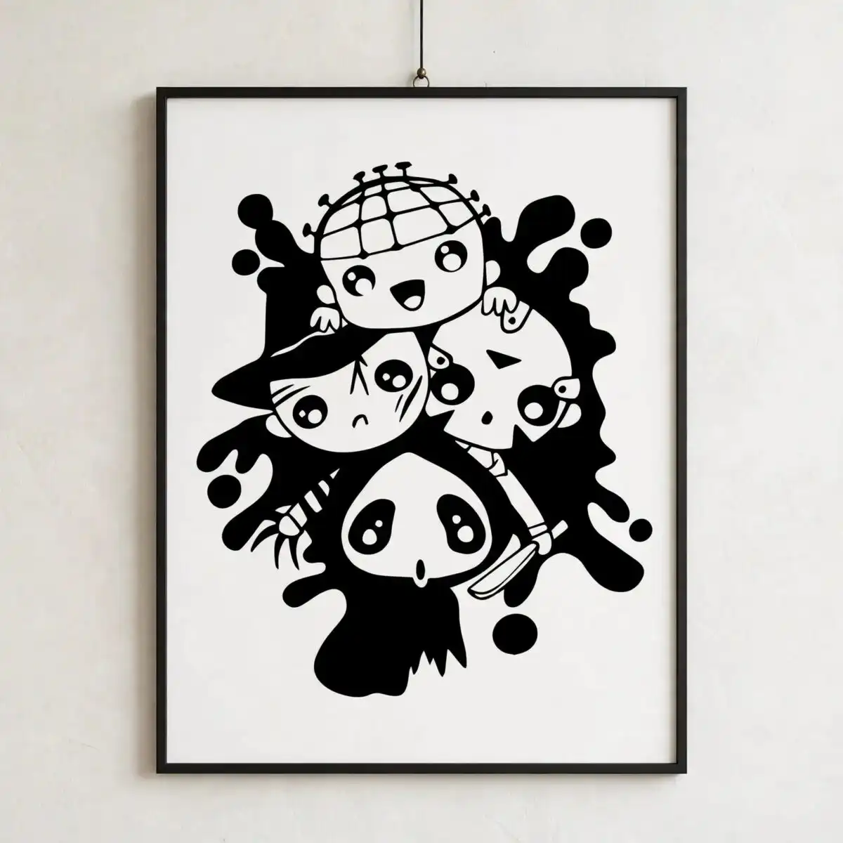cute horror friends chibi stack with ink splatter for halloween shirts and mugs cute horror friends horror svg design printed on a plain product mockup