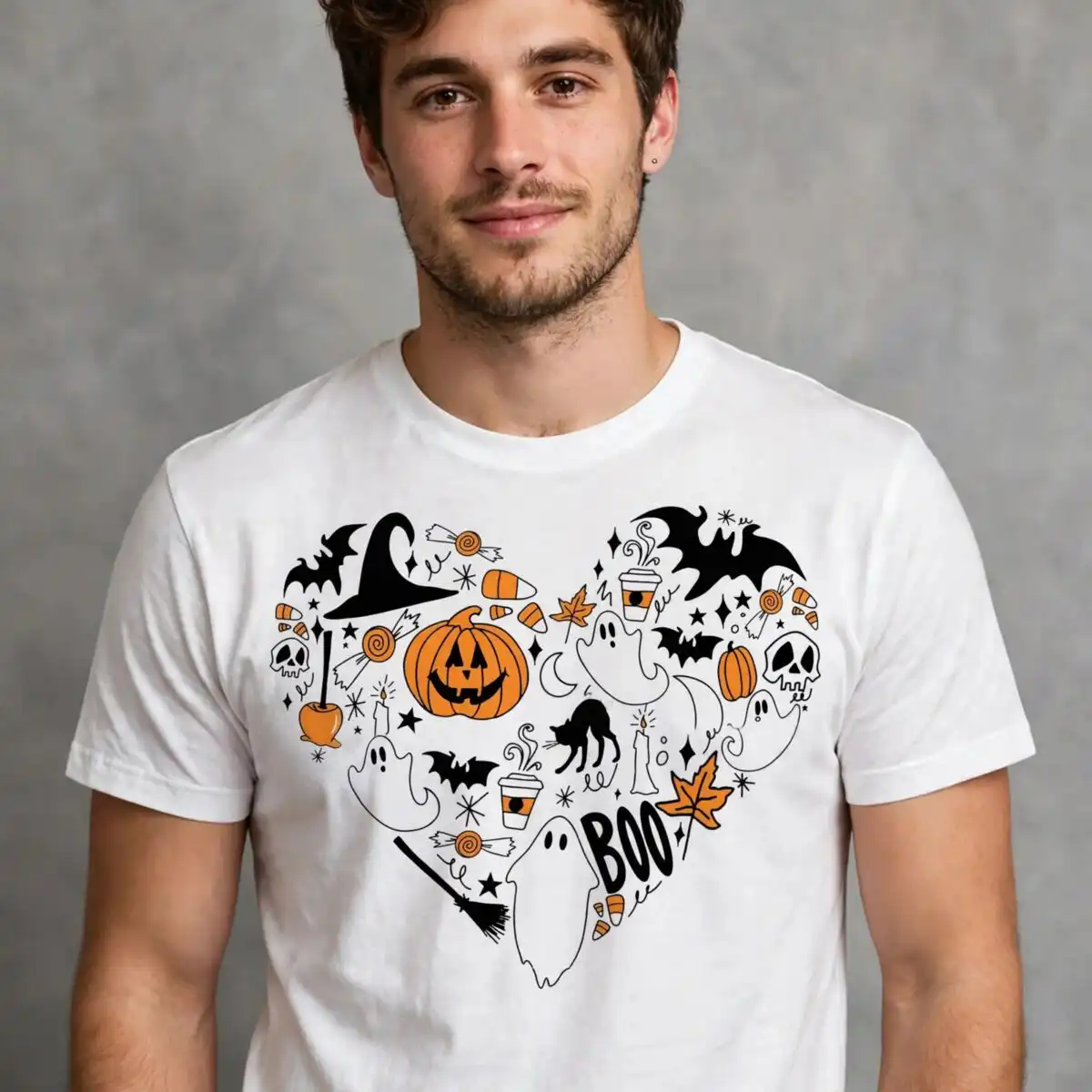 halloween doodle heart collage svg design printed on a plain product mockup