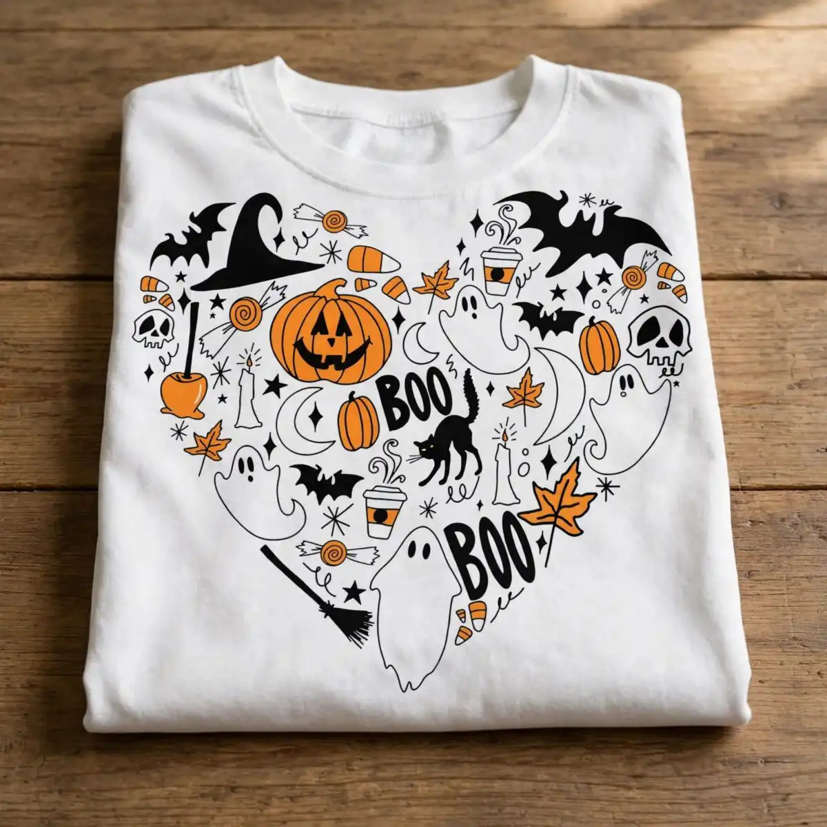 halloween doodle heart collage svg design printed on a plain product mockup