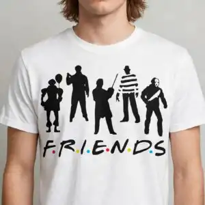 friend horror halloween cut file with five silhouettes and dotted lettering moive style friend horror horror moive svg design printed on a plain product mockup