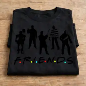friend horror halloween cut file with five silhouettes and dotted lettering moive style friend horror horror moive svg design printed on a plain product mockup