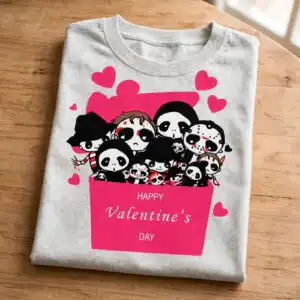 horror movie chibi valentine svg cricut design printed on a plain product mockup