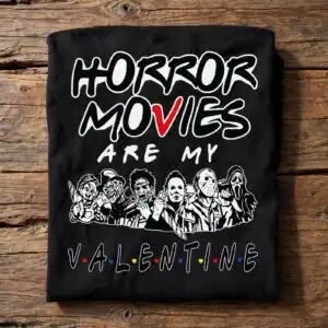 horror movies are my valentine cricut quote with seven masked horror figures horror movies my valentine svg cricut design printed on a plain product mockup