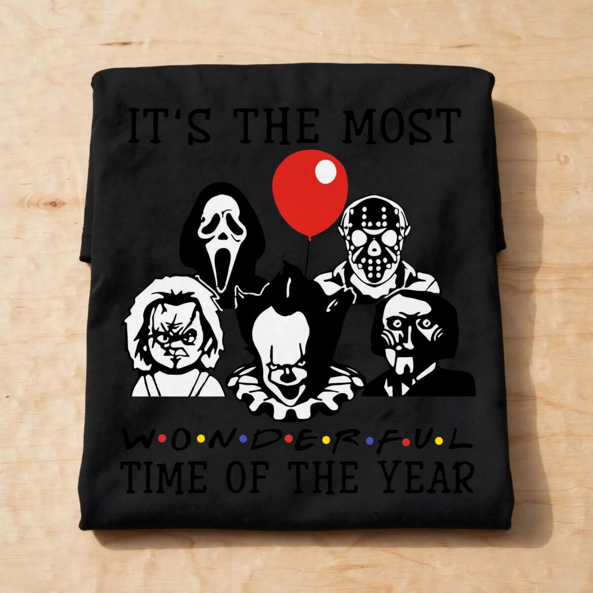 it's the most wonderful time of the year horror mashup with red balloon it's the most wonderful time of the year svg design printed on a plain product mockup