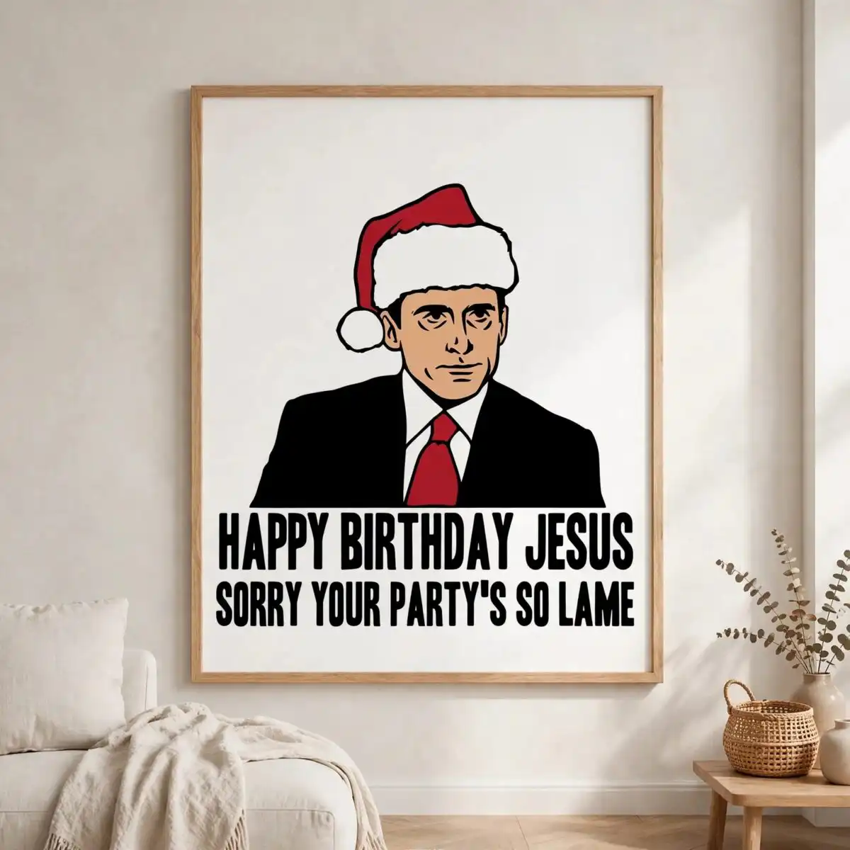 funny santa suit guy happy birthday jesus sarcastic shirt graphic happy birthday jesus png design printed on a plain product mockup