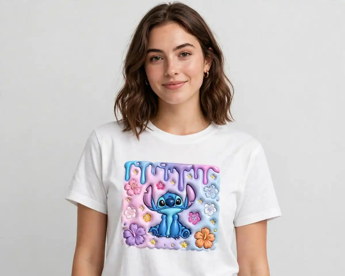 cute stitch inflated cartoon 3d tumbler wrap with blue alien and pink friend stitch inflated cartoon 3d svg design printed on a plain product mockup