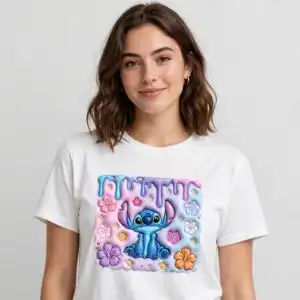 cute stitch inflated cartoon 3d tumbler wrap with blue alien and pink friend stitch inflated cartoon 3d svg design printed on a plain product mockup