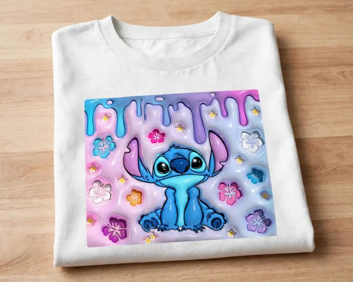 cute stitch inflated cartoon 3d tumbler wrap with blue alien and pink friend stitch inflated cartoon 3d svg design printed on a plain product mockup