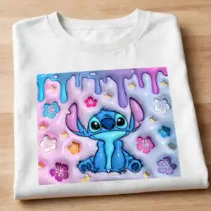 cute stitch inflated cartoon 3d tumbler wrap with blue alien and pink friend stitch inflated cartoon 3d svg design printed on a plain product mockup