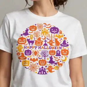 happy hallowen halloween badge wreath sg01072301 - circular icon design happy hallowen halloween sg01072301 png design printed on a plain product mockup