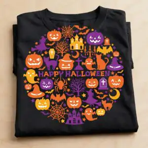 happy hallowen halloween badge wreath sg01072301 - circular icon design happy hallowen halloween sg01072301 png design printed on a plain product mockup