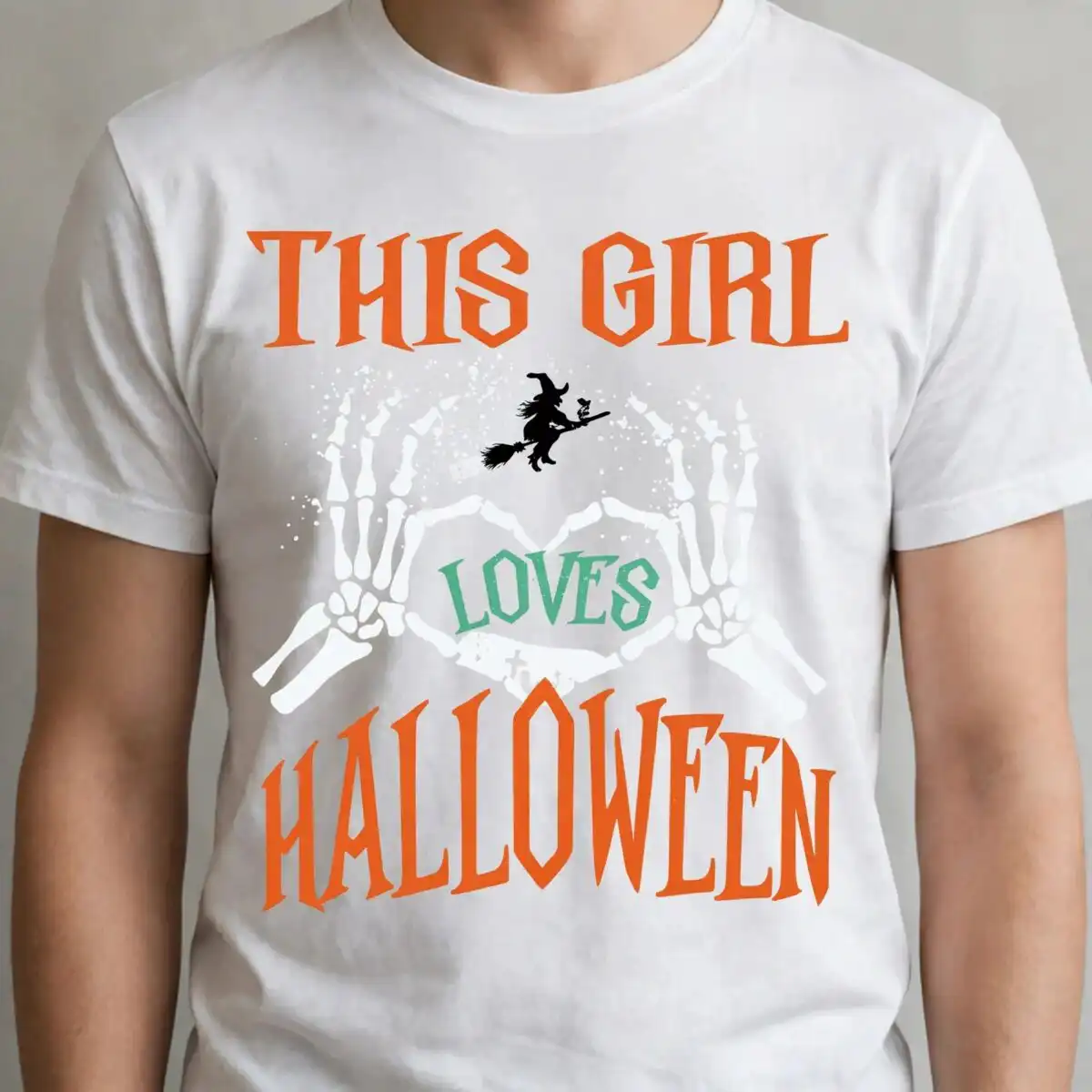 this girl loves halloween skeleton heart hands design for shirts and mugs skeleton heart hands svg design printed on a plain product mockup