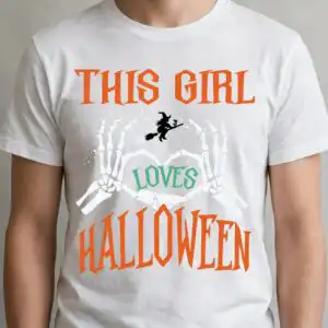 this girl loves halloween skeleton heart hands design for shirts and mugs skeleton heart hands svg design printed on a plain product mockup
