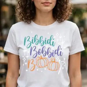 bibbidi bobbidi boo hallowween png design printed on a plain product mockup