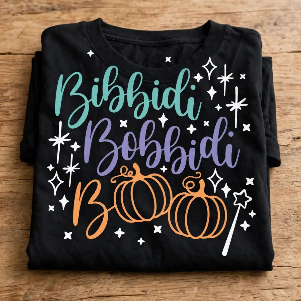 bibbidi bobbidi boo hallowween png design printed on a plain product mockup