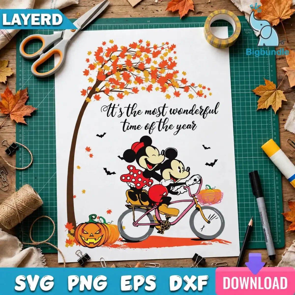 it's the most wonderful time halloween mice tandem bicycle design it's most svg design printed on a plain product mockup