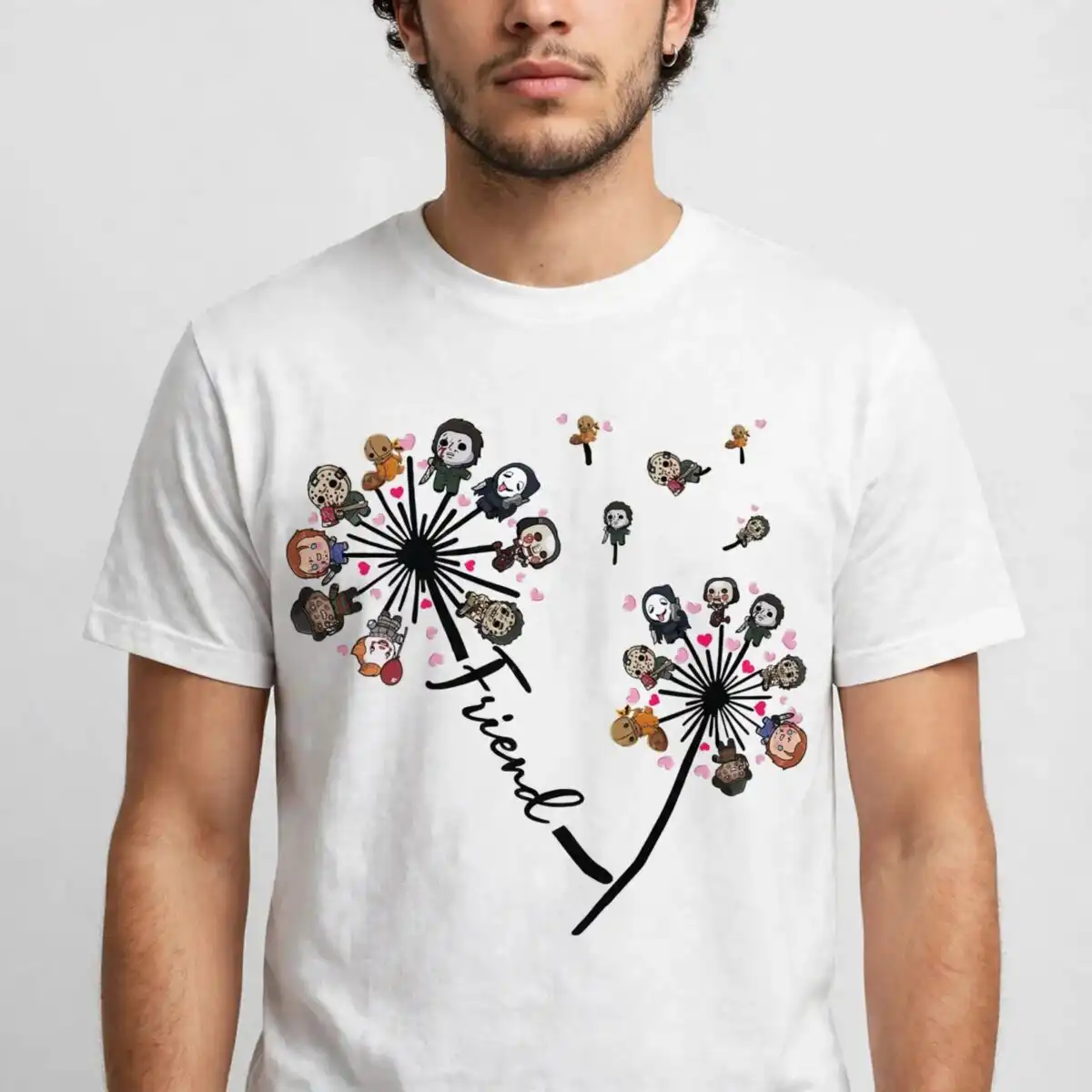 horror friends clipart design printed on a plain product mockup