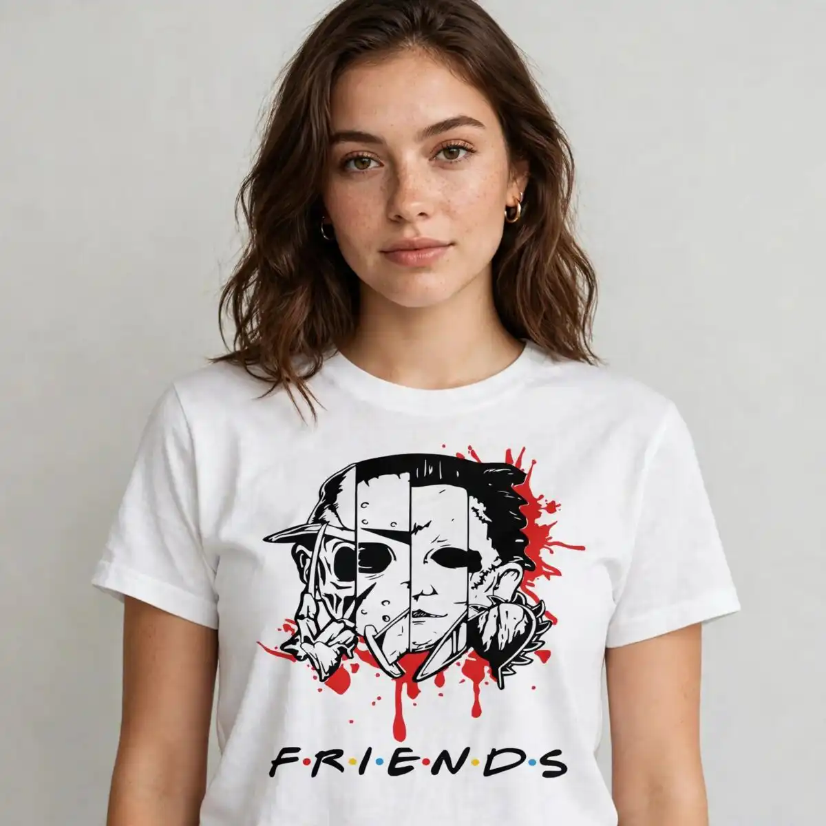 horror movie friends sliced face graphic for halloween shirts and decor horror movie friends png design printed on a plain product mockup