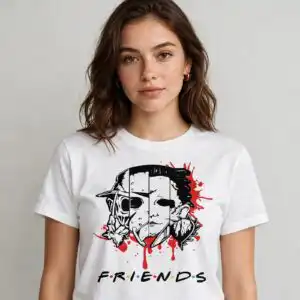 horror movie friends sliced face graphic for halloween shirts and decor horror movie friends png design printed on a plain product mockup
