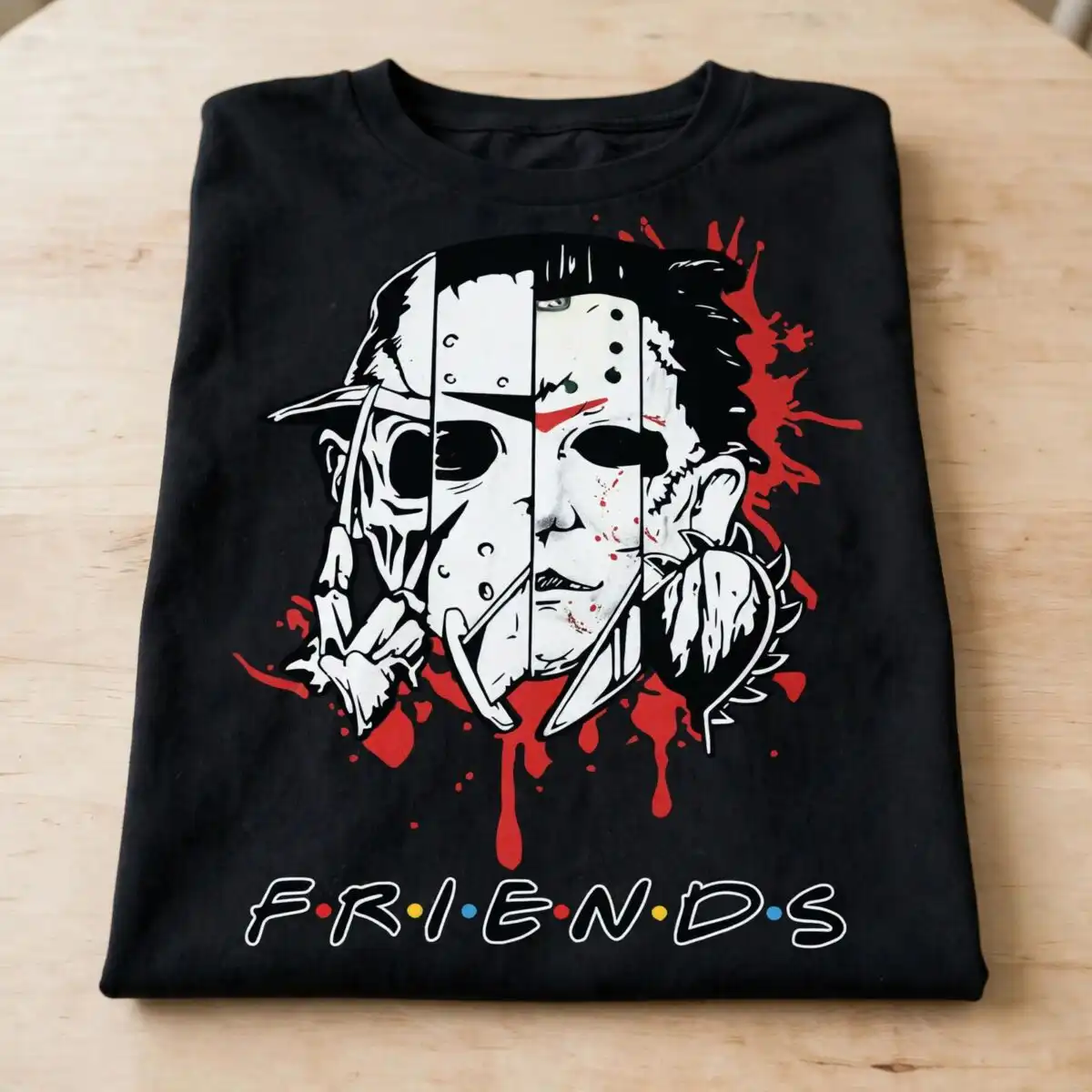 horror movie friends sliced face graphic for halloween shirts and decor horror movie friends png design printed on a plain product mockup
