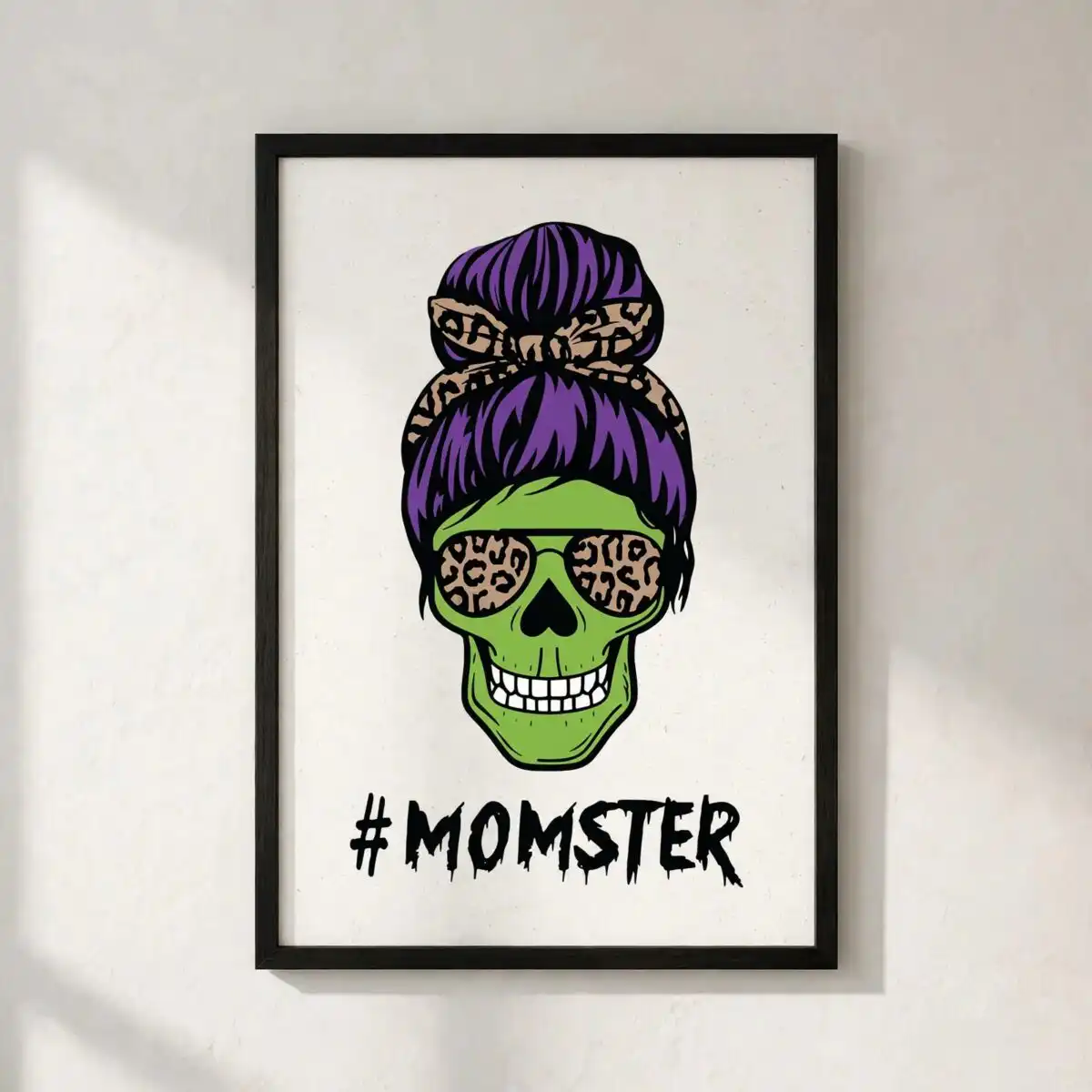 momster green skull messy bun design for mom life halloween shirts momster mom life halloween svg design printed on a plain product mockup