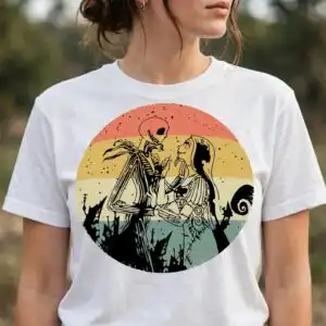 jack skellington and sally retro circle embrace halloween cut art jack skellington sally png design printed on a plain product mockup