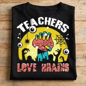 teachers love brains funny zombie halloween design with brain hand teachers love brains zombie svg design printed on a plain product mockup
