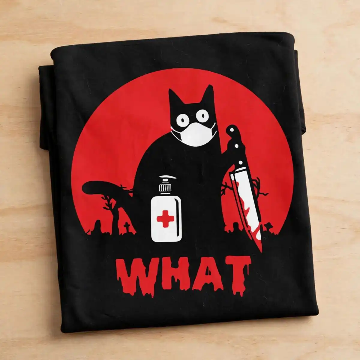 cat with knife svg design printed on a plain product mockup