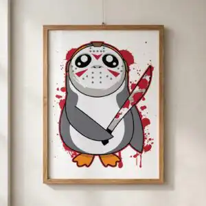 halloween penguin clipart design printed on a plain product mockup