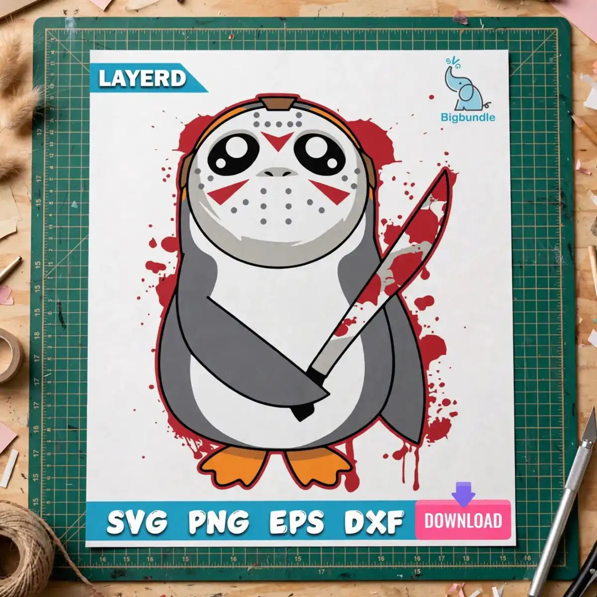 halloween penguin clipart design printed on a plain product mockup
