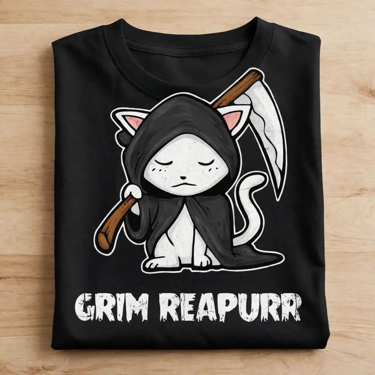 cat death cat halloween svg design printed on a plain product mockup