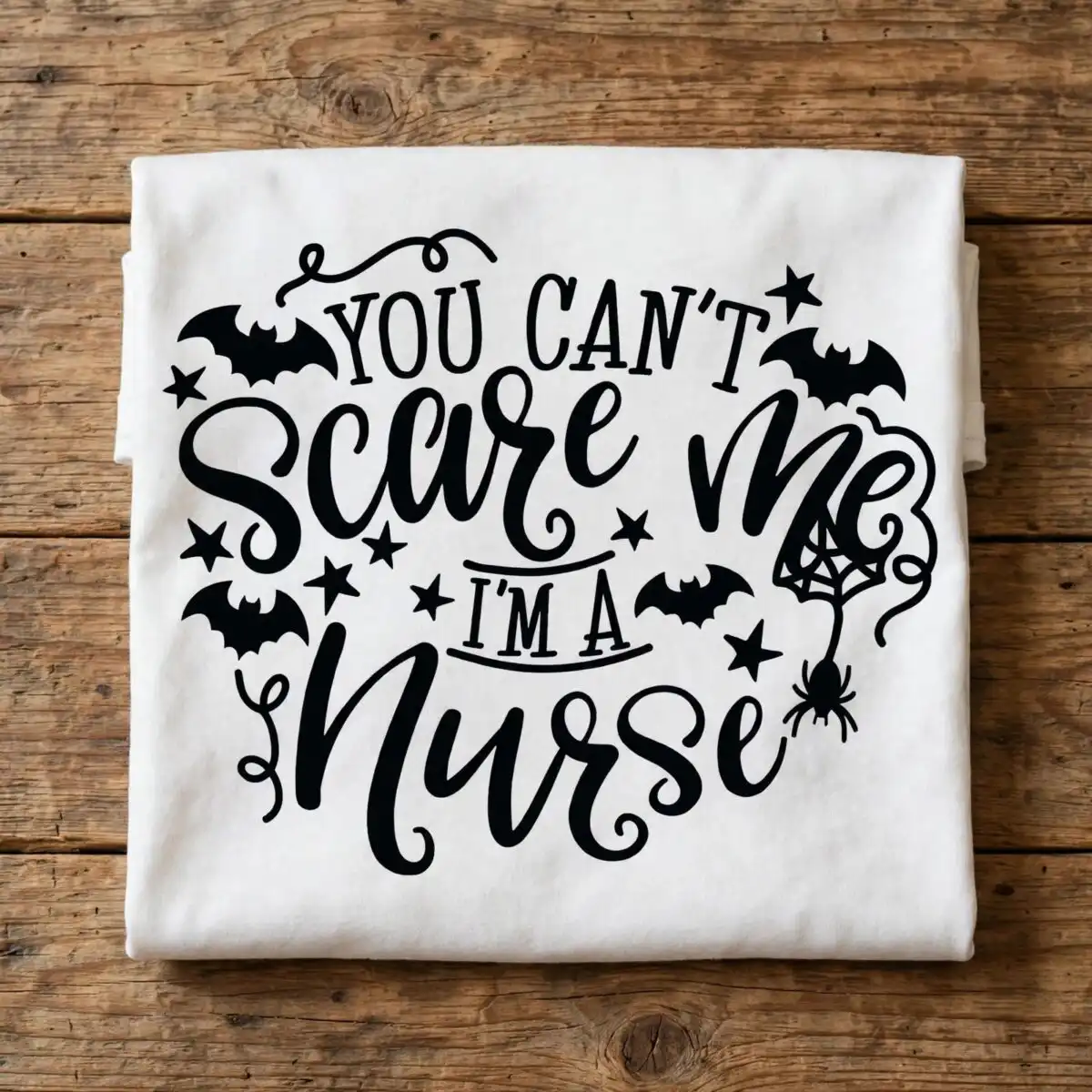 halloween quote bats stars svg design printed on a plain product mockup